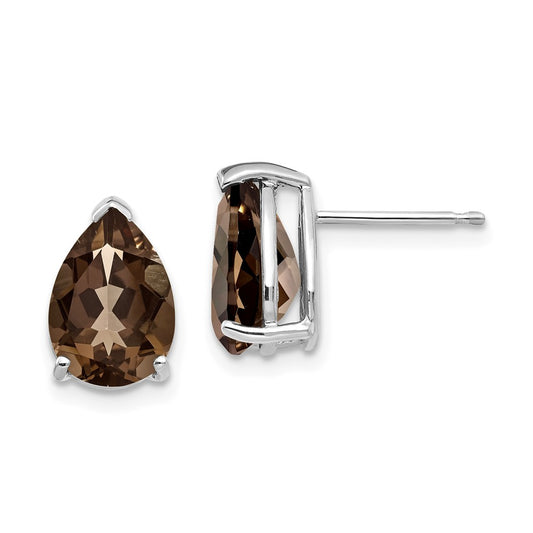 Million Charms 14k White Gold 10x7 Pear Smoky Quartz Earrings, 12mm x 7mm