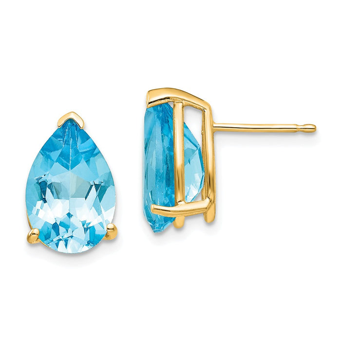 Million Charms 14k Yellow Gold 12x8mm Pear Blue Topaz Earrings, 13mm x 8mm