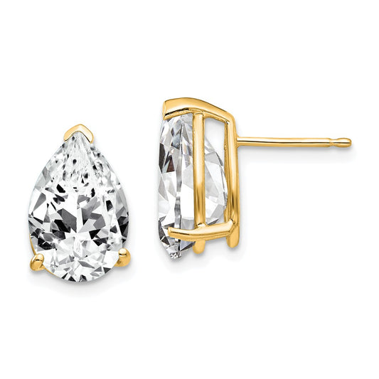 Million Charms 14k Yellow Gold 12x8mm Pear Cubic Zirconia Earrings, 13mm x 8mm
