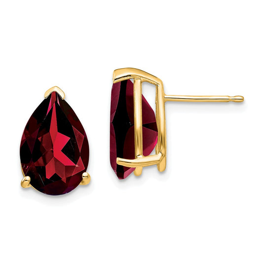 Million Charms 14k Yellow Gold Garnet Pear Stud Earrings, 13mm x 8mm