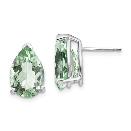 Million Charms 14k White Gold 12x8 Pear Green Quartz Earrings, 13mm x 8mm