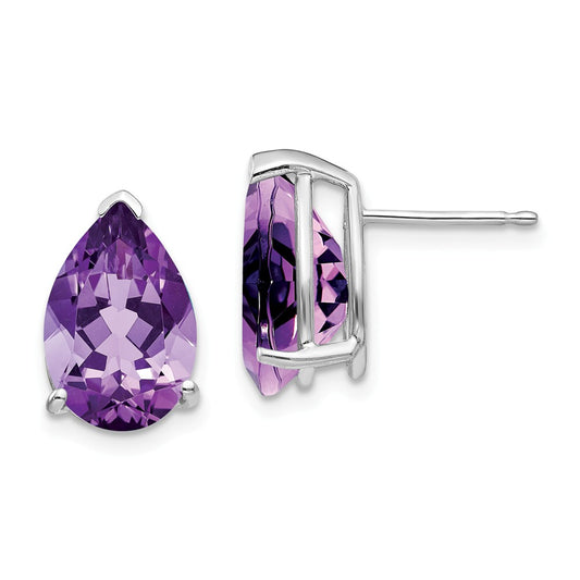 Million Charms 14k White Gold Amethyst Pear Stud Earrings, 13mm x 8mm