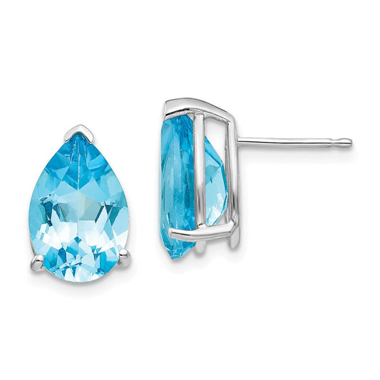 Million Charms 14k White Gold 12x8mm Pear Blue Topaz Earrings, 13mm x 8mm