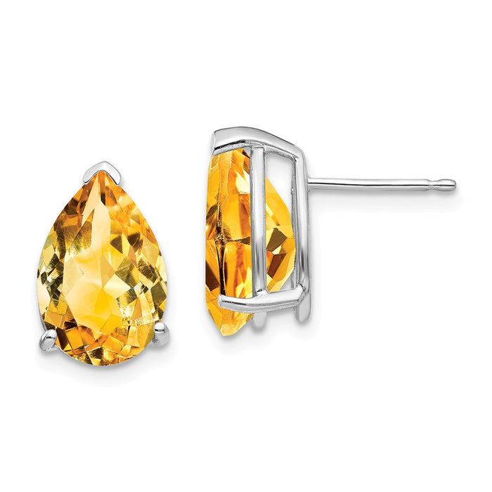 Million Charms 14k White Gold Citrine Pear Stud Earrings, 13mm x 8mm