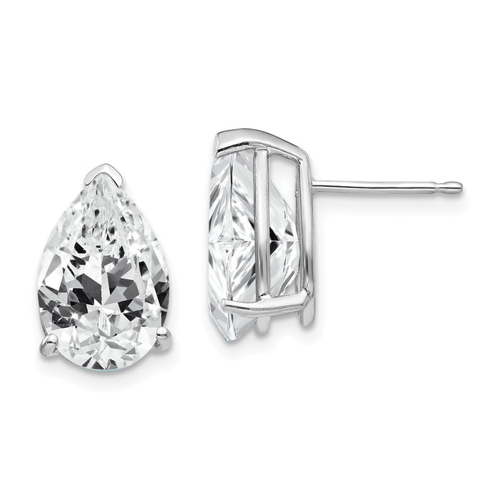 Million Charms 14k White Gold 12x8mm Pear Cubic Zirconia Earrings, 13mm x 8mm