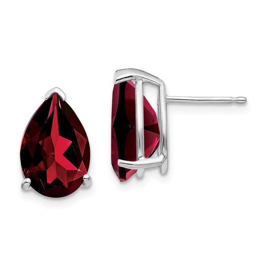 Million Charms 14k White Gold Garnet Pear Stud Earrings, 13mm x 8mm