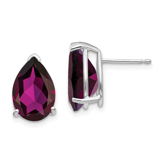 Million Charms 14k White Gold 12x8mm Pear Rhodolite Garnet Earrings, 13mm x 8mm