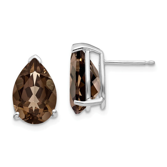 Million Charms 14k White Gold 12x8 Pear Smoky Quartz Earrings, 14mm x 8mm