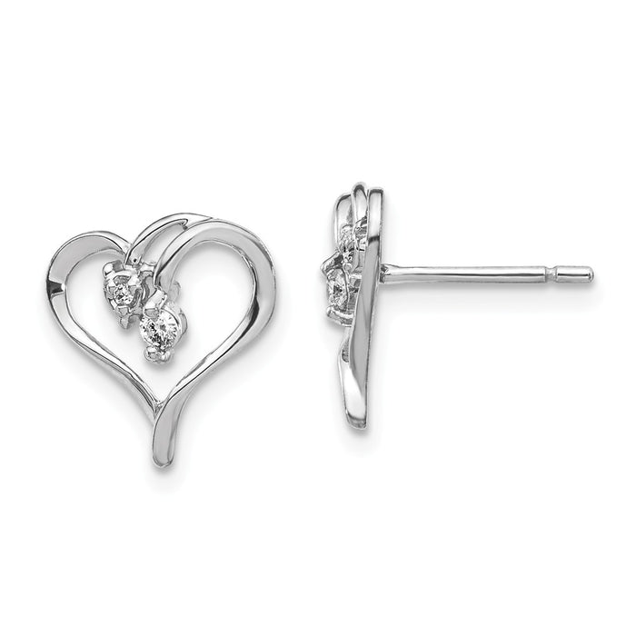Million Charms 14k White Gold AA Diamond Heart Earrings, 11mm x 11mm