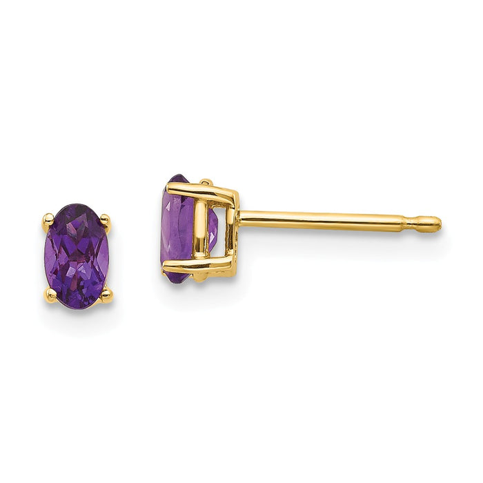 Million Charms 14k Yellow Gold 5x3mm Oval Amethyst Earrings, 5mm x 3mm