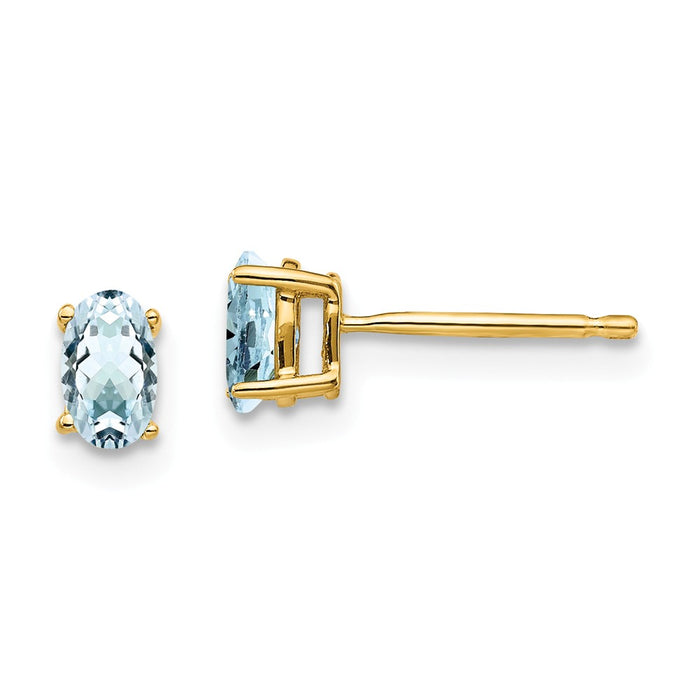 Million Charms 14k Yellow Gold Aquamarine Post Earrings, 5mm x 3mm