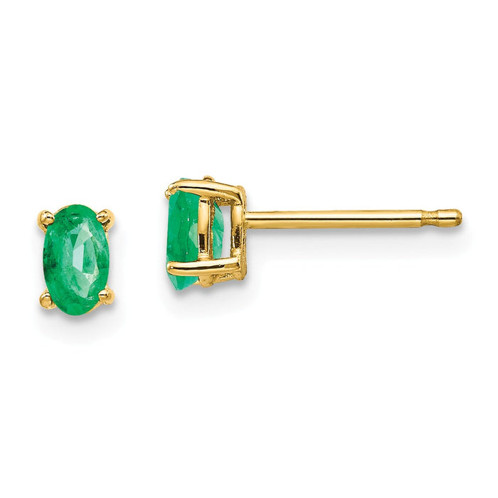 Million Charms 14k Yellow Gold Emerald Post Earrings, 5mm x 3mm
