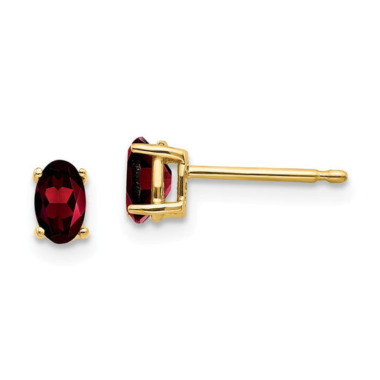 Million Charms 14k Yellow Gold 5x3mm Oval Garnet Earrings, 5mm x 3mm