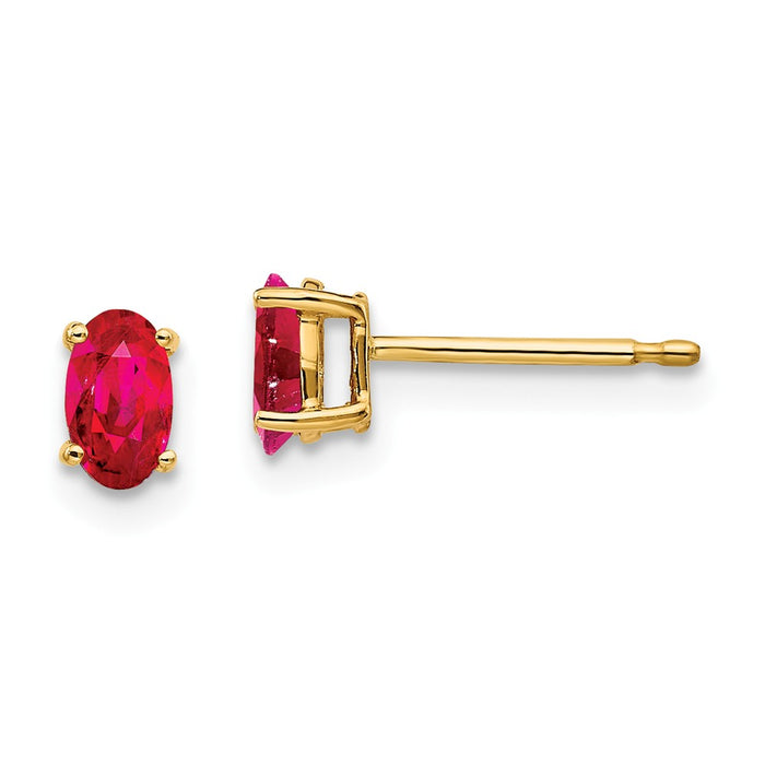 Million Charms 14k Yellow Gold Ruby Post Earrings, 5mm x 3mm
