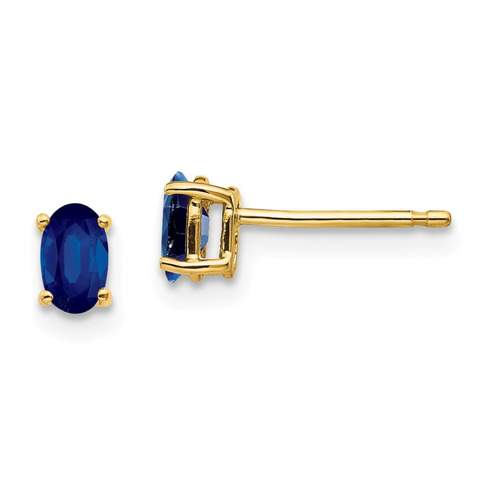 Million Charms 14k Yellow Gold Sapphire Post Earrings, 5mm x 3mm