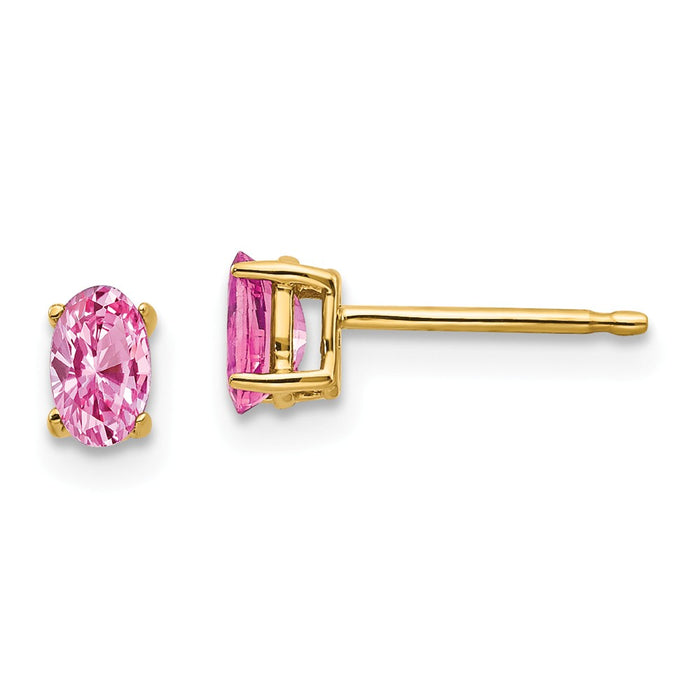 Million Charms 14k Yellow Gold Pink Sapphire Post Earrings, 5mm x 3mm