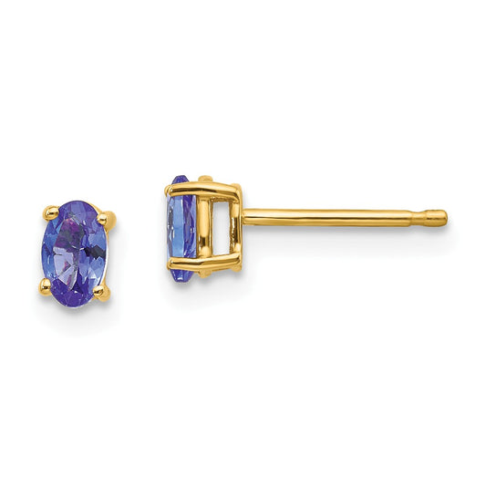 Million Charms 14k Yellow Gold Tanzanite Post Earrings, 5mm x 3mm