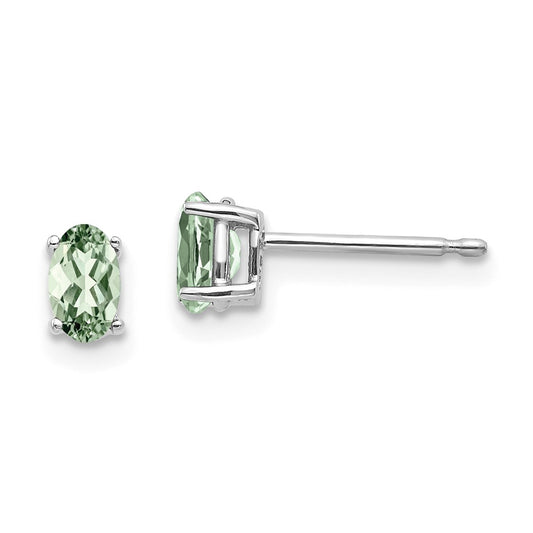 Million Charms 14k White Gold 5x3 Oval Green Quartz Earrings, 6mm x 3mm