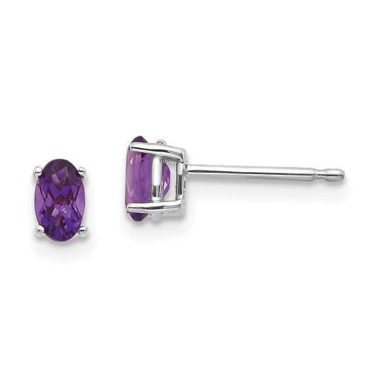 Million Charms 14k White Gold 5x3mm Oval Amethyst Earrings, 6mm x 3mm