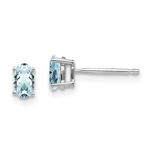 Million Charms 14k White Gold Aquamarine Earrings, 5mm x 3mm
