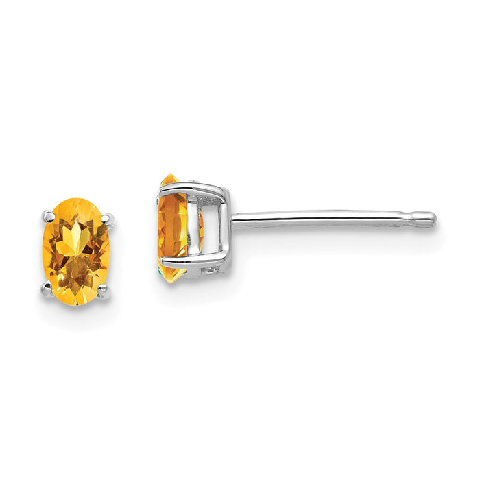 Million Charms 14k White Gold 5x3mm Oval Citrine Earrings, 6mm x 3mm