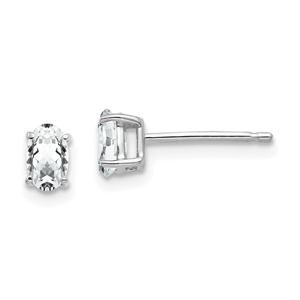 Million Charms 14k White Gold 5x3mm Oval Cubic Zirconia Earrings, 6mm x 3mm