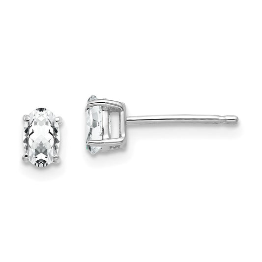 Million Charms 14k White Gold 5x3mm Oval Cubic Zirconia Earrings, 6mm x 3mm