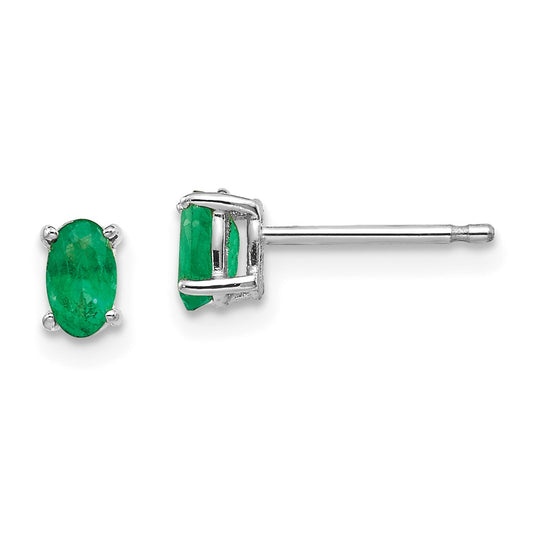 Million Charms 14k White Gold Emerald Earrings, 5mm x 3mm
