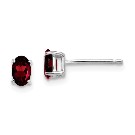 Million Charms 14k White Gold 5x3mm Oval Garnet Earrings, 6mm x 3mm