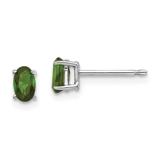 Million Charms 14k White Gold Green Tourmaline Earrings, 5mm x 3mm