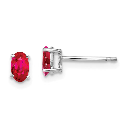 Million Charms 14k White Gold Ruby Earrings, 5mm x 3mm