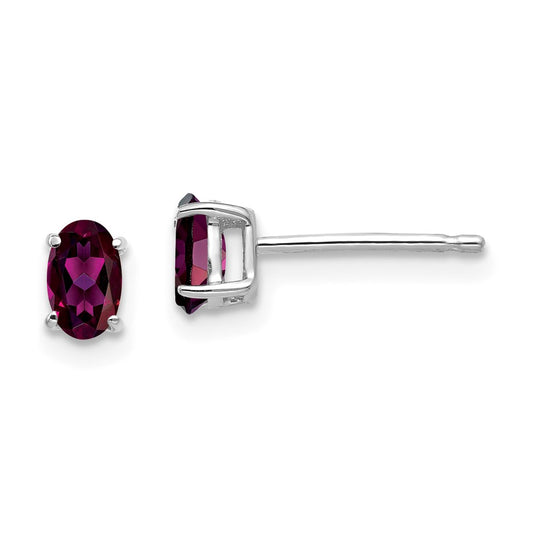 Million Charms 14k White Gold Rhodolite Garnet Oval Stud Earrings, 6mm x 3mm