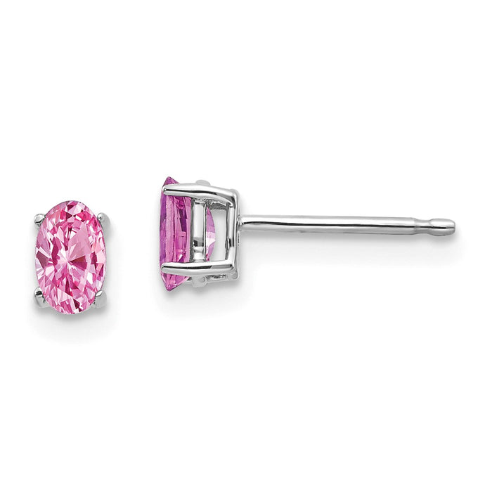 Million Charms 14k White Gold Pink Sapphire Earrings, 5mm x 3mm