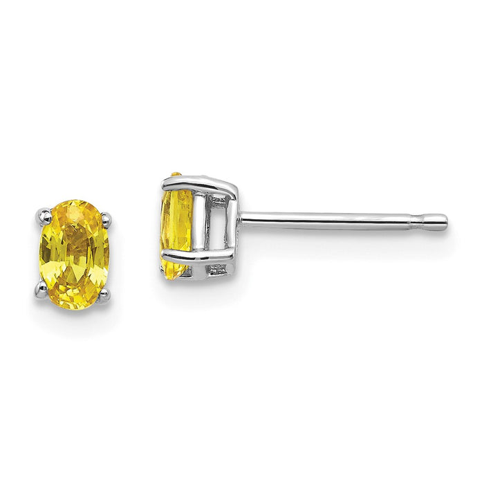Million Charms 14k White Gold Yellow Sapphire Earrings, 5mm x 3mm