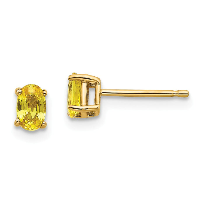 Million Charms 14k Yellow Gold Yellow Sapphire Earrings, 5mm x 3mm