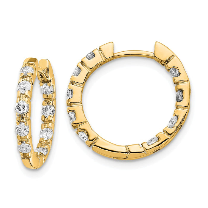 Million Charms 14k Yellow Gold AA Diamond Hinged Hoop Earrings, 16mm x 16mm