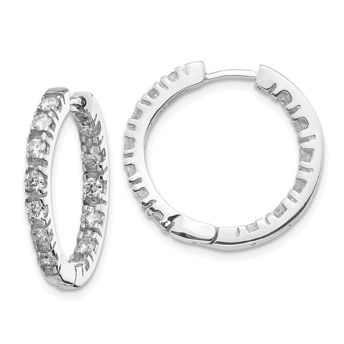 Million Charms 14k White Gold AA Diamond Hinged Hoop Earrings, 24mm x 24mm