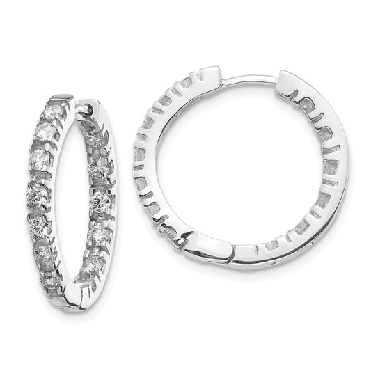 Million Charms 14k White Gold AAA Diamond Hinged Hoop Earrings, 23mm x 24mm