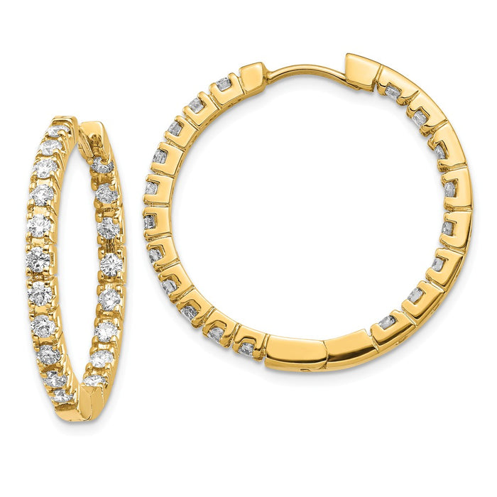 Million Charms 14k Yellow Gold AAA Diamond Hinged Hoop Earrings, 32mm x 27mm