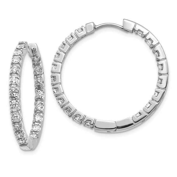 Million Charms 14k White Gold AAA Diamond Hinged Hoop Earrings, 32mm x 27mm