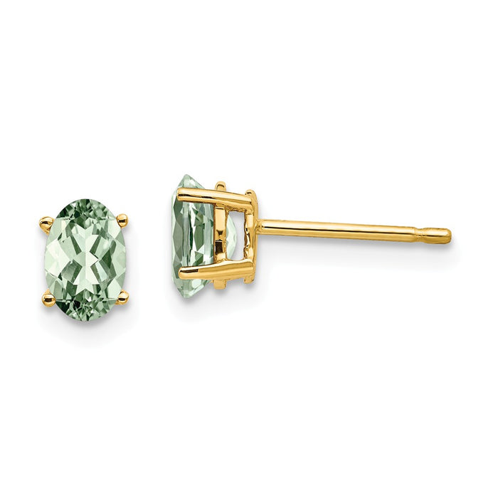 Million Charms 14k Yellow Gold 6x4 Oval Green Quartz Earrings, 7mm x 4mm