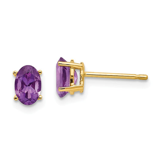 Million Charms 14k Yellow Gold 6x4mm Oval Amethyst Earrings, 6mm x 4mm