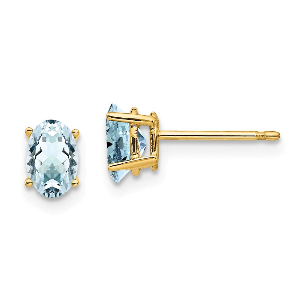 Million Charms 14k Yellow Gold Aquamarine Post Earrings, 6mm x 4mm