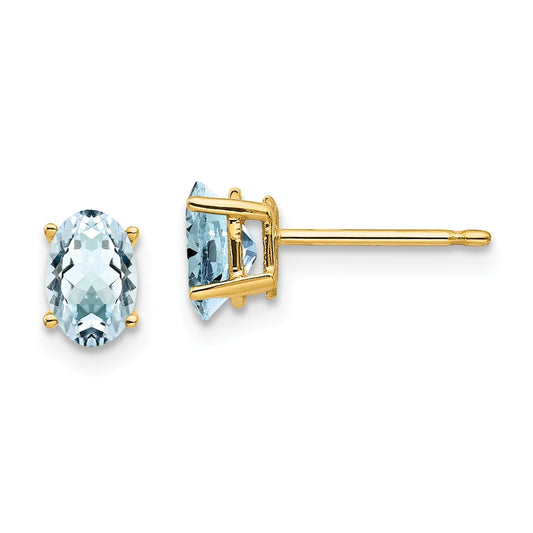 Million Charms 14k Yellow Gold Aquamarine Post Earrings, 6mm x 4mm