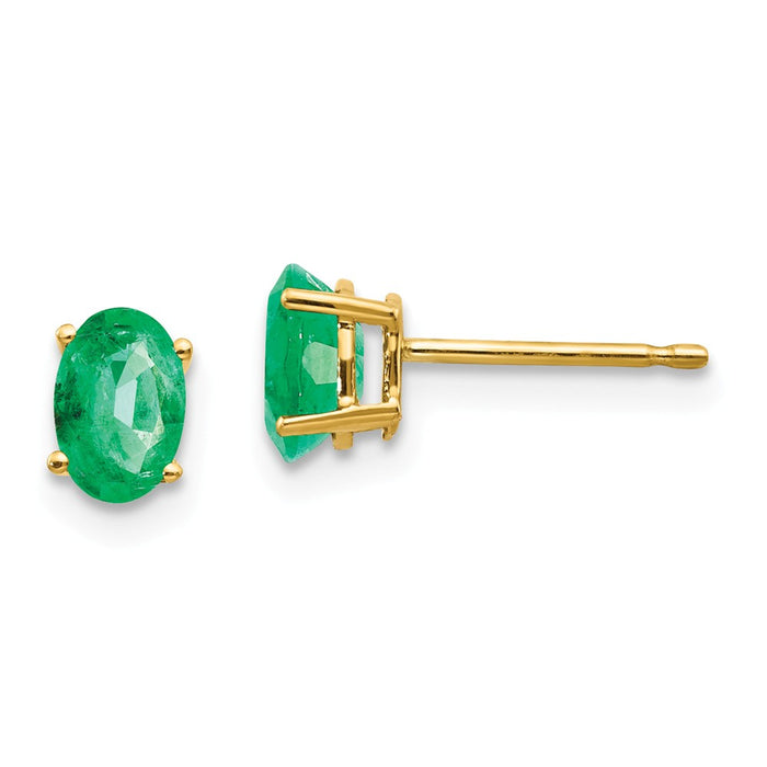 Million Charms 14k Yellow Gold Emerald Post Earrings, 6mm x 4mm