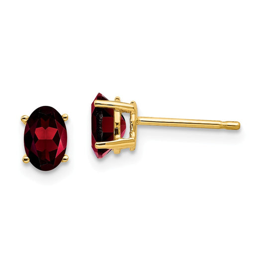 Million Charms 14k Yellow Gold 6x4mm Oval Garnet Earrings, 6mm x 4mm