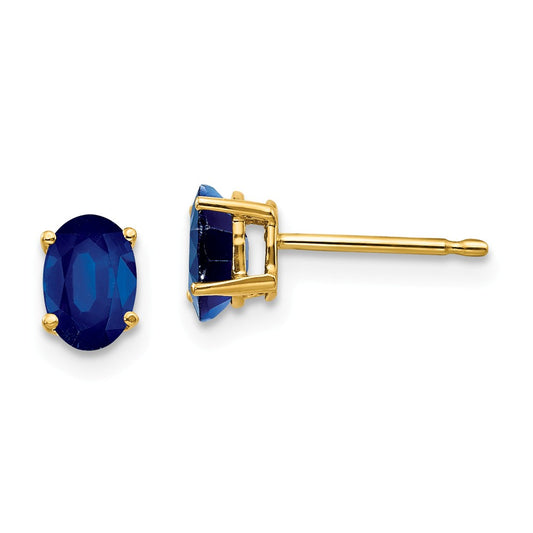 Million Charms 14k Yellow Gold Sapphire Post Earrings, 6mm x 4mm