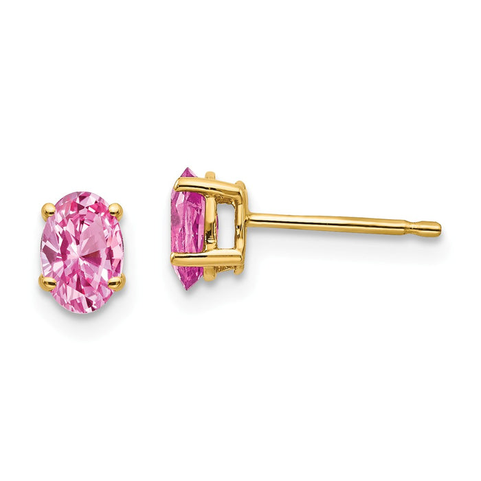 Million Charms 14k Yellow Gold Pink Sapphire Post Earrings, 6mm x 4mm
