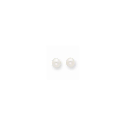 Million Charms 14k Yellow Gold 3-4mm White Round Freshwater Cultured Pearl Stud Post Earrings, 3 to 4mm x 3 to 4mm