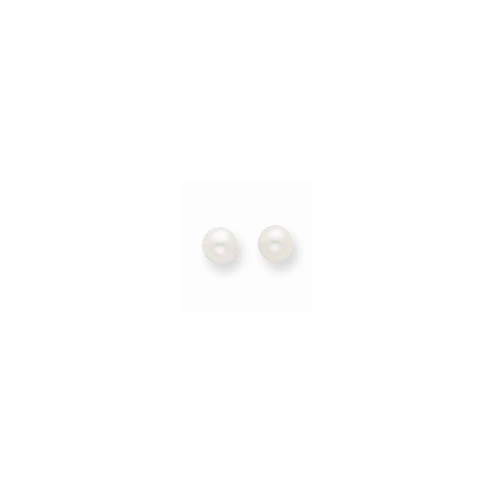 Million Charms 14k Yellow Gold 3-4mm White Round Freshwater Cultured Pearl Stud Post Earrings, 3 to 4mm x 3 to 4mm